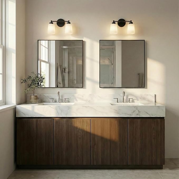30''x30'' Square Black Bathroom Mirror, Matte Metal Framed Wall Mirror