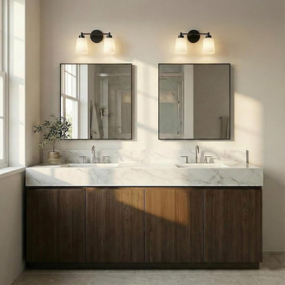 30''x30'' Square Black Bathroom Mirror, Matte Metal Framed Wall Mirror