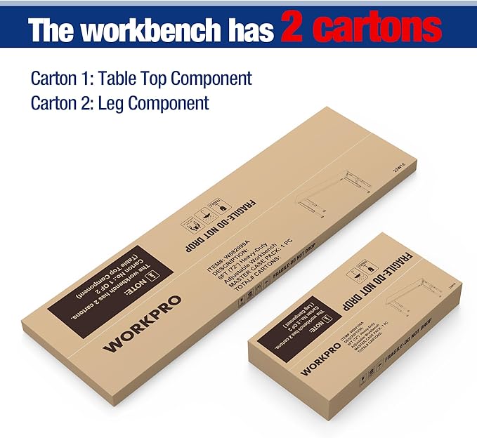 WORKPRO 72" Adjustable Workbench, 3000 LBS Load Capacity Hardwood Garage