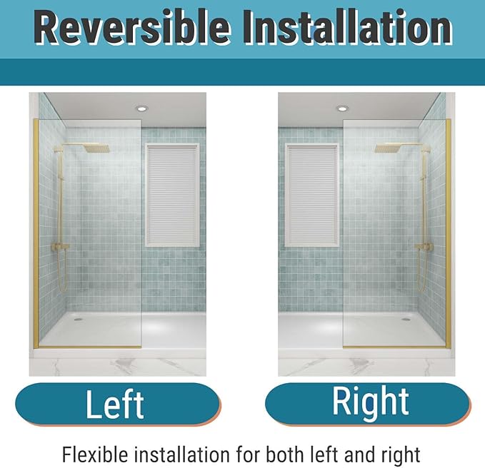 Sunrosa 32"×76" Shower Glass Panel, 8mm Thick Shower Screen, Brushed Gold