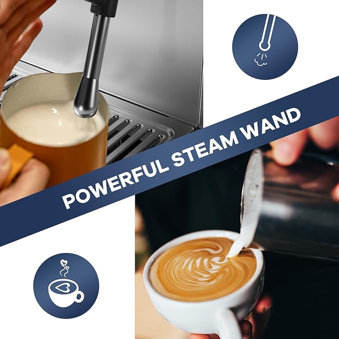 IDEALHOUSE Espresso Maker with Grinder, Milk Frother, 15 Bar Pump, 15 Grind