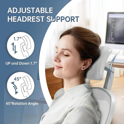 Office Chair Ergonomic Desk Chair, 330LBS Capacity, High Back Computer Chair for Long Hours Comfortable, Rolling Swivel Executive Task Chair for Home Office with Flip-up Armrests（Grey）