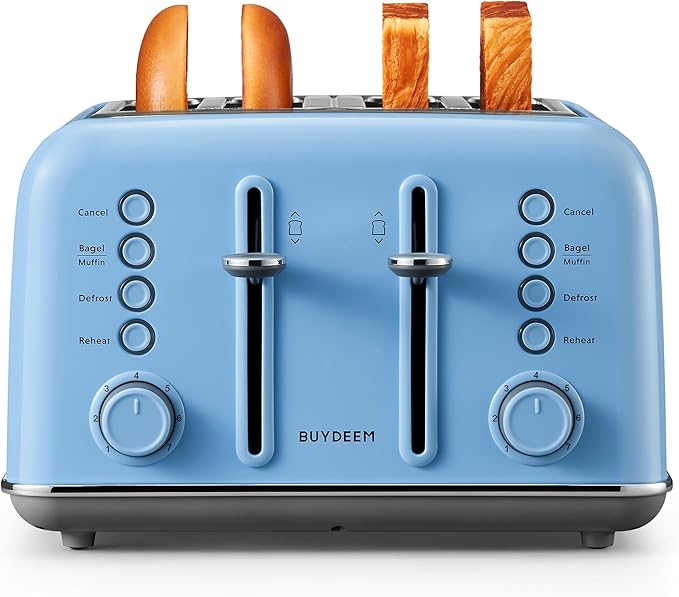 BUYDEEM DT640 4-Slice Toaster, Extra Wide Slots, Retro Stainless Steel