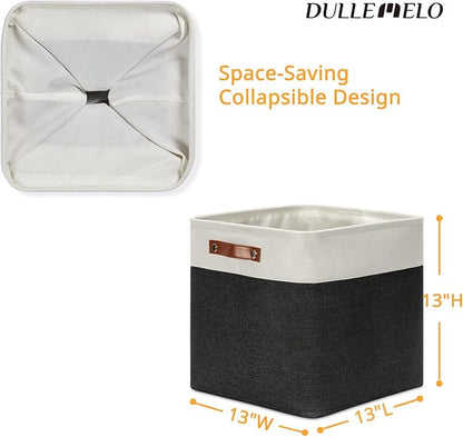 DULLEMELO Storage Baskets, 13 Inch Cube Storage Bins for Shelves Closet Nursery Toy Storage, Foldable Linen Closet Organizers Storage Baskets for Toy Closet Storage?4 Pack - 13" White&Black)