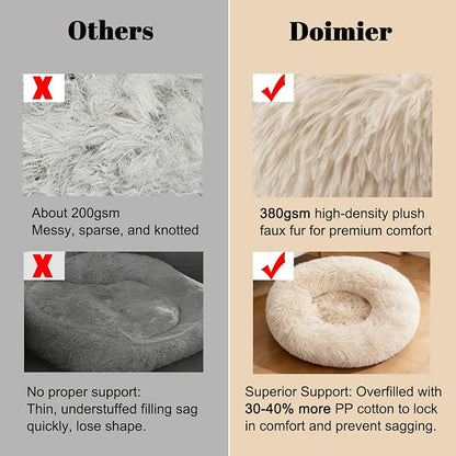 Calming Donut Dog Beds for Small Dogs Kitten - Washable Removable Cover Non-Slip Bottom, Round Pet Bed Puppy Bed Warming Fluffy Faux Fur Anti-Anxiety, Fits up to 15 lbs (Beige, 20")