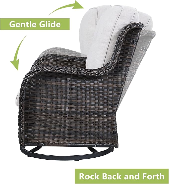 Rilyson Wicker Patio Furniture Set - 4 Piece Rattan Outdoor Sectional Conversation Sets with 2 Swivel Rocking Chairs,2 Ottomans for Porch Deck Garden(Brown/Beige)