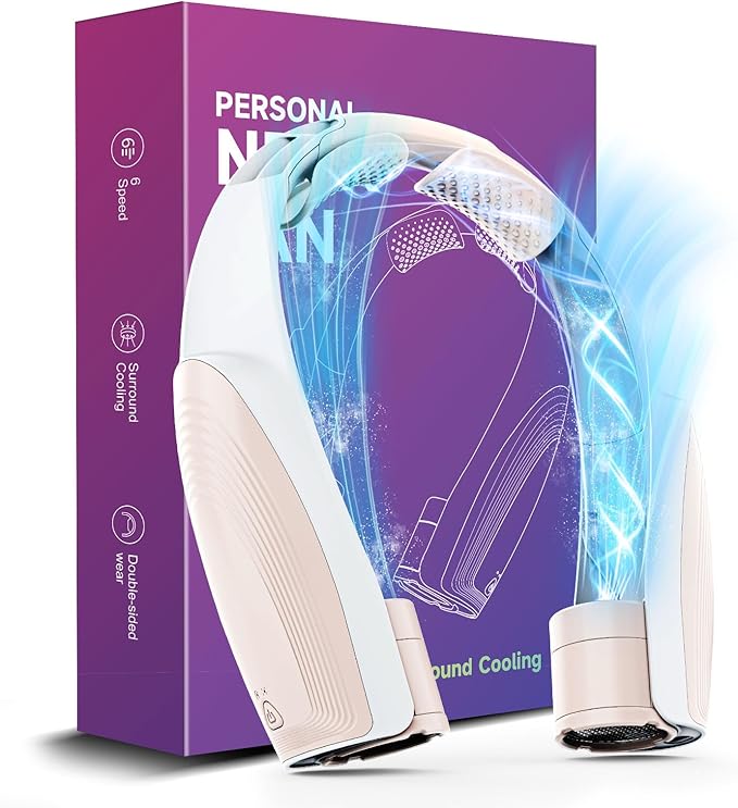 AI Portable Neck Fan with 6 Powerful Speeds, 8000mAh Battery Operated USB-C