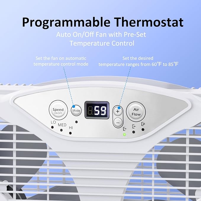 shinic Twin Window Fan with Reversible Airflow, Thermostat Controlled, 3 Speeds