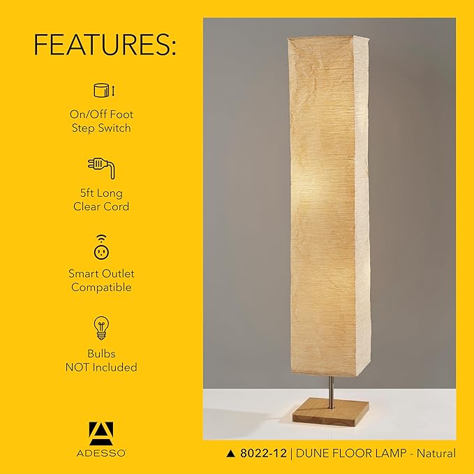Adesso Three Light Floor Lamp – Natural Wood Base & Adjustable Brightness – Perfect Lighting for Bedroom, Living Room and Corner Decor, Beige
