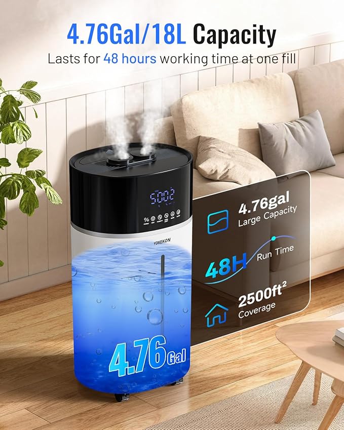 Yokekon Cool and Warm Mist Humidifier Large Room, 4.76Gal/18L Humidifiers
