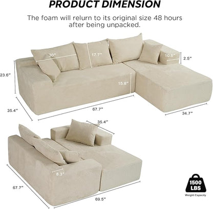 Cloud Sectional Couch with L-Shape Chaise,Modern Modular Sofa with Deep Seat, Upholstered Couches for Living Room Bedroom,No Assembly Required, Beige (Right Facing Chaise)