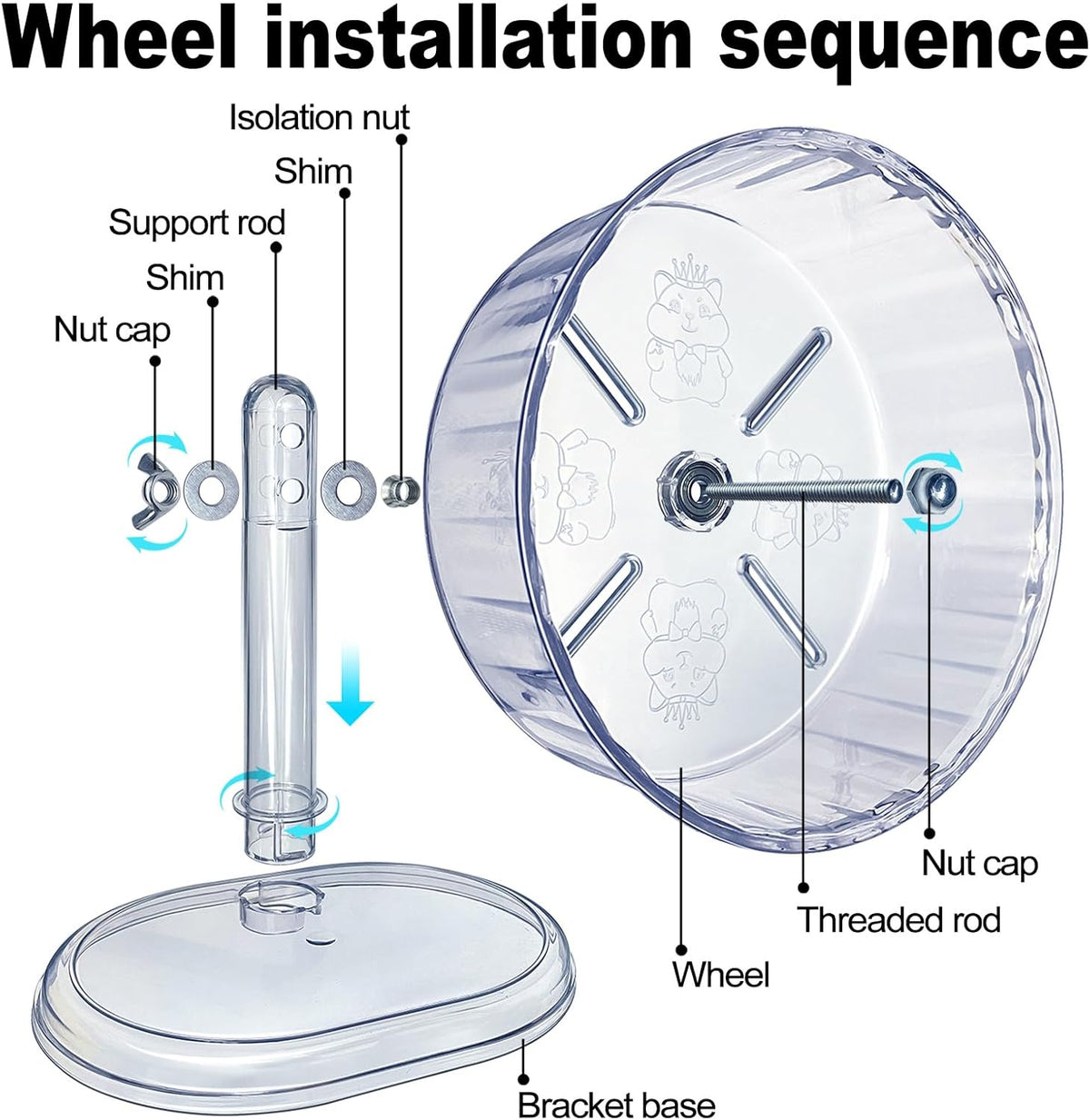 Silent Hamster Wheel, Super-Silent Hamster Exercise Wheels Accessories, Quiet Running Wheels, Adjustable Stand for Hamsters Mice Or Other Small Animals (White, Ф 8.3 inch)