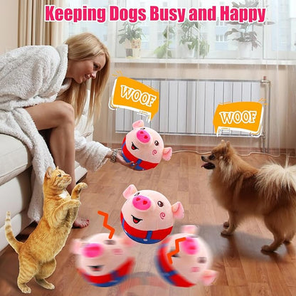 Interactive Plush Dogs Toys, Interactive Puppy Toy Bouncing Rolling Dogs Ball Remote Control Dog Toy with Music, Self Moving Pet Toys for Small/Medium/Large Bored Dog to Keep Them Busy(Pig)