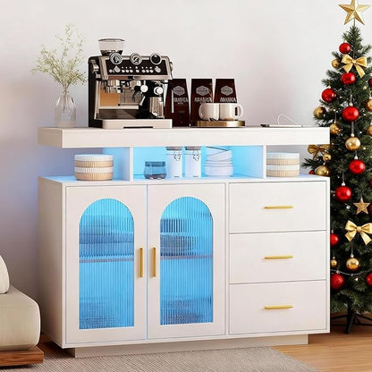 40" LED Buffet Cabinet with Charging Station, Auto Sensor Kitchen Storage