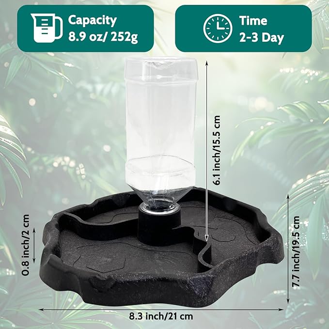 9oz Reptile Water Bottle, Turtle Food and Water Bowl Automatic Feeders Waterer Tortoise Dispenser Bottle Feeding Dish for Lizard Chameleon