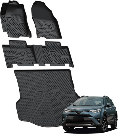 LASFIT Floor Mats & Cargo Liner for Toyota RAV4 2013-2018 (Not Fit Hybrid) All Weather TPE Custom Fit Floor Liner for Toyota RAV 4 LE/XLE/SE/Limited/Platium Mats Full Set Accessories, 4 Pcs Black