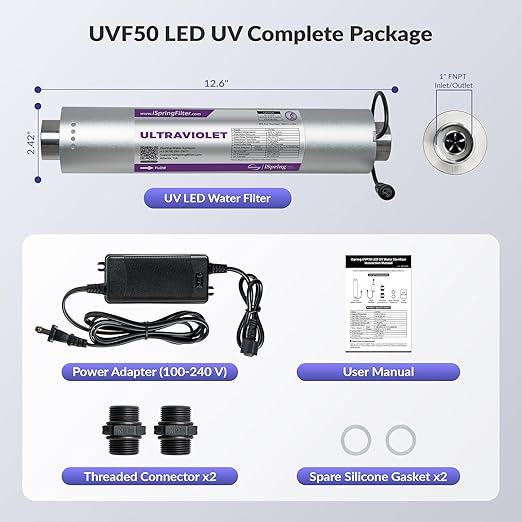 iSpring UVF50 LED UV Water Filter System, Whole House Ultraviolet Water