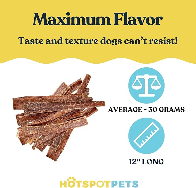 hotspot pets Beef Esophagus Dog Treats (12 Inch Chews- 12 Count) (Grass Fed with No Added Hormone & Antibiotic All Natural Jerky Dog Treats - Chews Rich in Glucosamine & Chondroitin for Joint Health