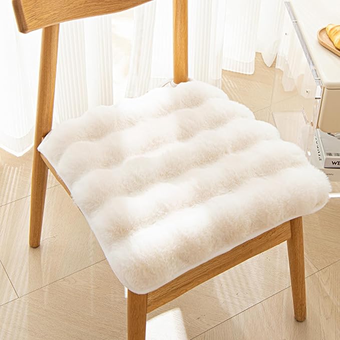 Square Faux Fur Seat Cushion, Faux Rabbit Fleece Chair Pad, Winter Thick Plush Cushions for Dining Chairs, Comfy Lazy Sofa Office Floor Pillow, Cute Bedroom Decor(White,6pc/17.7×17.7inches)