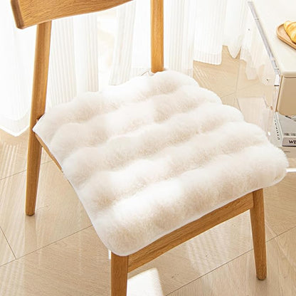 Square Faux Fur Seat Cushion, Faux Rabbit Fleece Chair Pad, Winter Thick Plush Cushions for Dining Chairs, Comfy Lazy Sofa Office Floor Pillow, Cute Bedroom Decor(White,6pc/17.7×17.7inches)