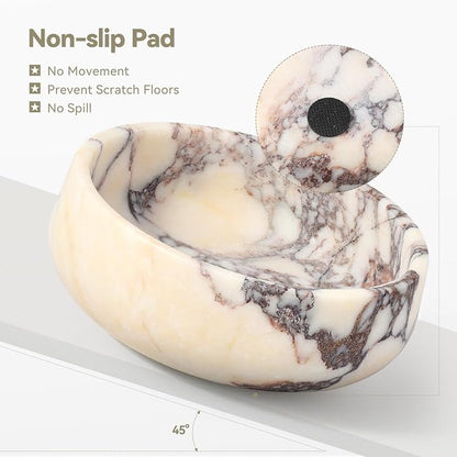 Karibiber Calacatta Marble Dog Bowl, 5lbs Weighted Dog Food Bowl, Non-Slip Large Heavy Water Bowls, Cute Purple Stone Food and Water Dish for Medium Dogs, Natural Marble, Easy to Clean, Holds 4 Cups