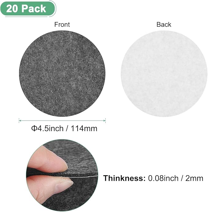 20-Pack Lamp Base Felt, 4.5 Inch Dia. 2mm Thick Self Adhesive Round Fabric Felt Pads for Lamp/Furniture/DIY, Non-Slip Fiber Backed Patch Circles with Adhesive Backing [Grey]