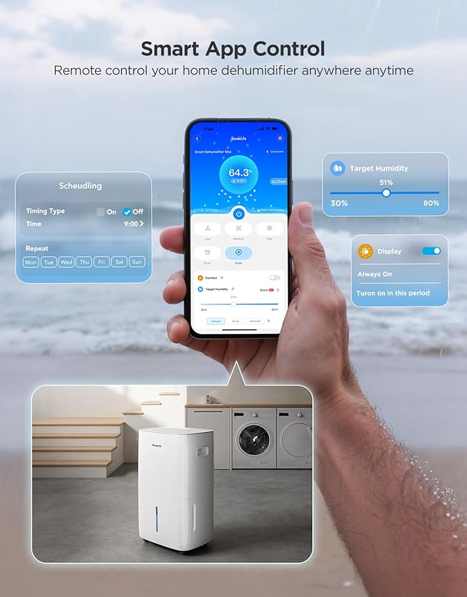 GoveeLife Dehumidifier for Home 4, 500 Sq.Ft, 50 to 137 Pint Smart Auto