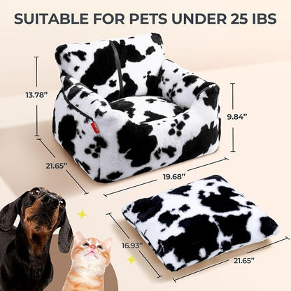 Dog Car Seat for Small Dogs & Cats Under 25 lbs, Milk Cow