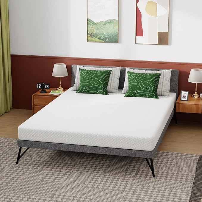 FDW | 6 Inch Queen Mattress | Medium Firm | Gel Memory Foam Mattress | White | Bed in a Box, CertiPUR-US Certified | Pressure Relief, Cooling Ventilated Foam | Washable Removable Cover