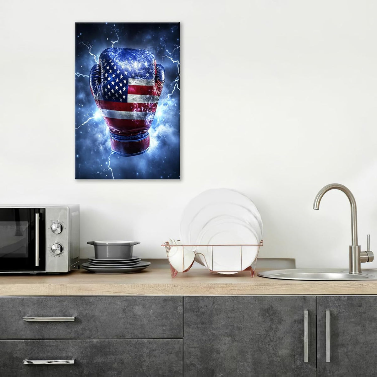 Sports Boxing Wall Art Canvas American Flag Wall Decor Prints Framed Painting Pictures Gifts Artwork for Bathroom Living Dining Room 16"x24"