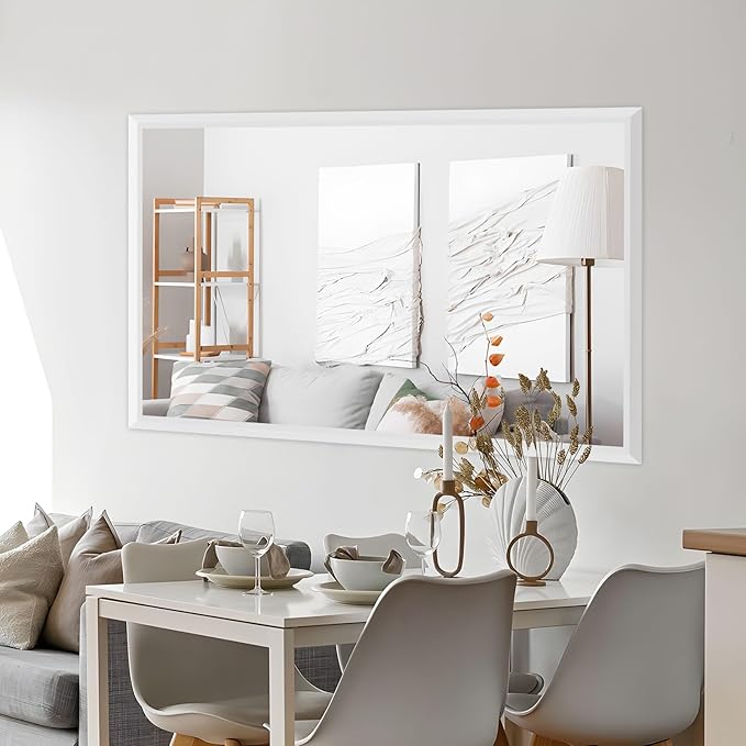 Amorho Bathroom Mirror, 72 X36 Inch White Thick Metal Framed Wall Mirrors