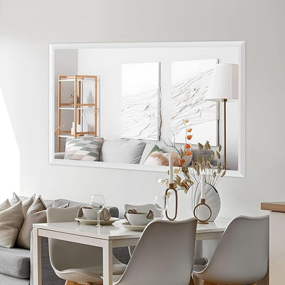 Amorho Bathroom Mirror, 60X36 Inch White Thick Metal Framed Wall Mirrors