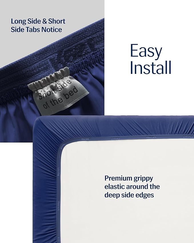 REST® Evercool®+ Fitted Sheet, Twin Size, Midnight Blue, 13" Deep (up to 15’’), Breathable Bedding for Hot Sleeper and Night Sweats, Bed Sheet with Ionic+ Self-Cleaning Silver Yarn for Sensitive Skin