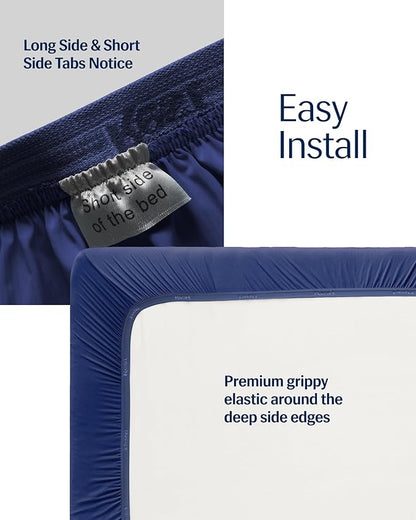 REST® Evercool®+ Fitted Sheet, Twin Size, Midnight Blue, 13" Deep (up to 15’’), Breathable Bedding for Hot Sleeper and Night Sweats, Bed Sheet with Ionic+ Self-Cleaning Silver Yarn for Sensitive Skin