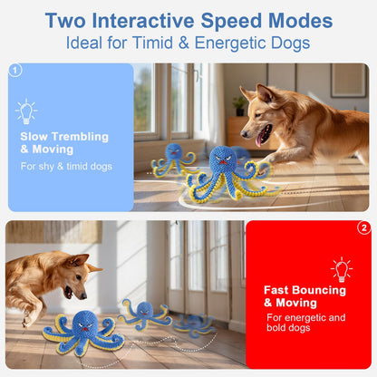 Interactive Dog Toys Octopus,Durable Automatic Jumping Dog Toy to Keep Them Busy,Squeaky Moving Tug of War Doggie Toy,USB Rechargeable Puppy Toys (Blue)