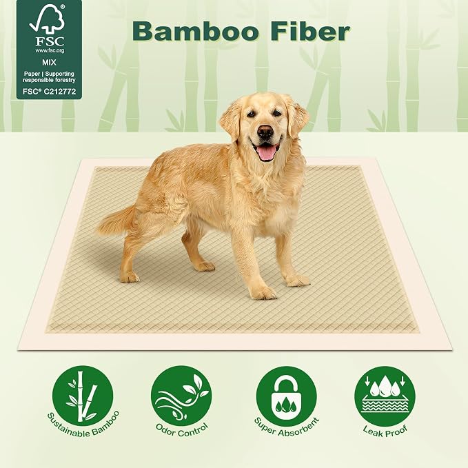 MIZOK Bamboo Dog Pee Pads Highly Absorbent No Leak XXL 36x36in 30Ct | Highly Absorbent Bamboo Pads Neutralize Odors Quickly and Leak Proof Bottoms Protect Your Floors for Potty Training
