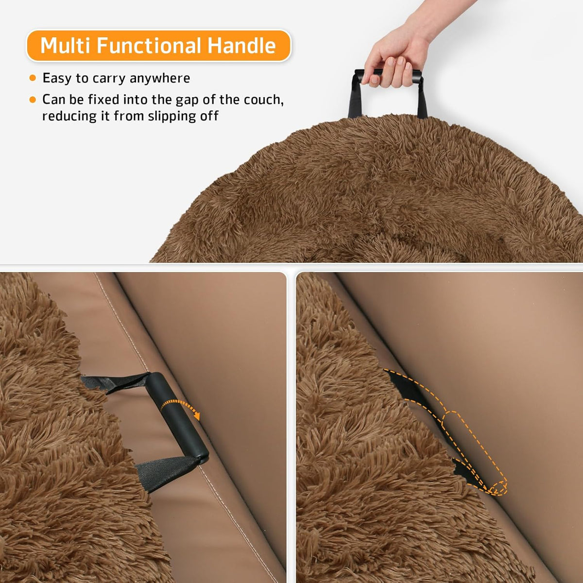 GGIB Calming Dog Bed Fluffy Plush Dog Mat for Furniture Protector with Removable Washable Cover for Large Medium Small Dogs and Cats (Extra Large (53x39.3x6), Brown)
