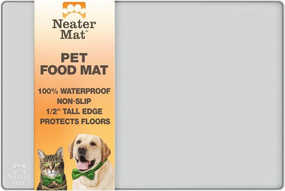 Neater Pet Brands Neater Mat Pet Mats for Food and Water, Cat & Dog Bowl Mat Waterproof Silicone, Feeding Tray, Dog Food Mats for Floors, Placemat w/Raised Edge for Under Bowls, 24" x 16", Light Gray