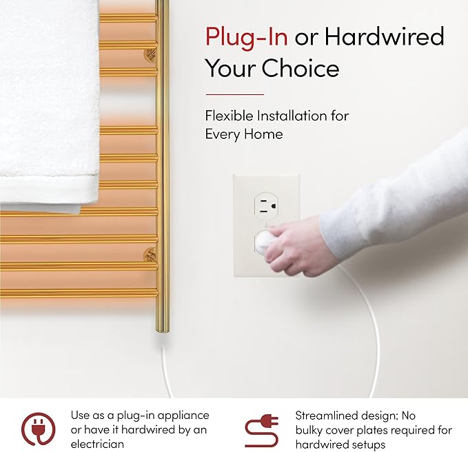 Heated Towel Rack, 10-Bar Wall-Mounted Electric Towel Warmer, Polished Gold