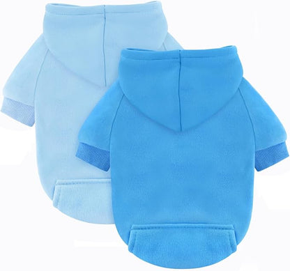 Idepet Pet Dog Hoodies 2 Pack with Pocket, Dog Outfits for Small Pets Chihuahua Clothes Warm Coat Jacket Autumn Puppy Sweatshirt Cats Clothing