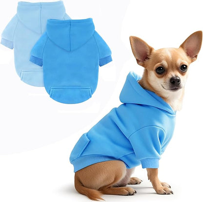 Idepet Pet Dog Hoodies 2 Pack with Pocket, Dog Outfits for Small Pets Chihuahua Clothes Warm Coat Jacket Autumn Puppy Sweatshirt Cats Clothing