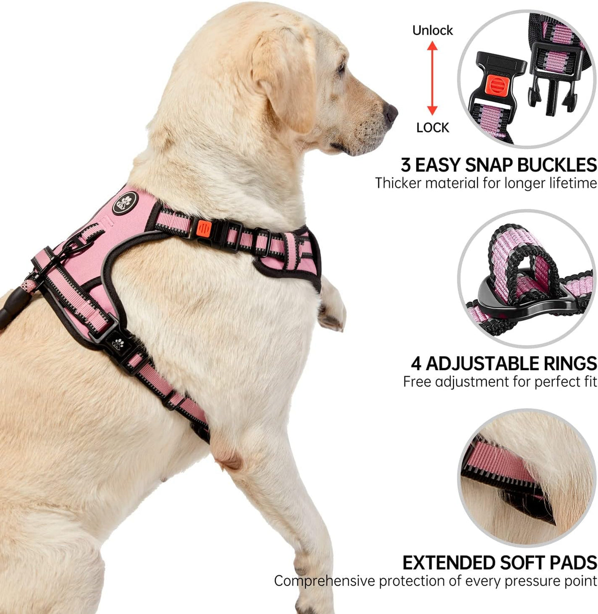 NESTROAD No Pull Dog Harness,Adjustable Oxford Dog Vest Harness with Leash,Reflective No-Choke Pet Harness with Easy Control Soft Handle for Small Dogs(Small,Pink)
