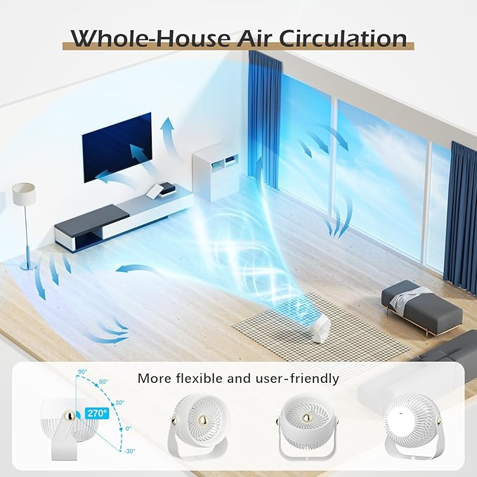 CIVPOWER Desk Fan: Table Fan Small Portable Rechargeable