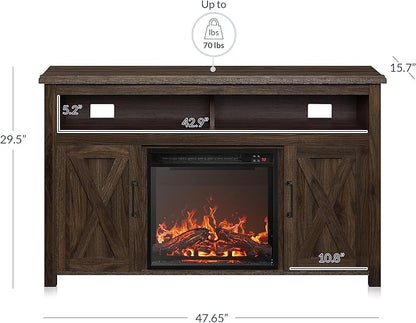 BELLEZE Modern 48" Barn Door Wood TV Stand