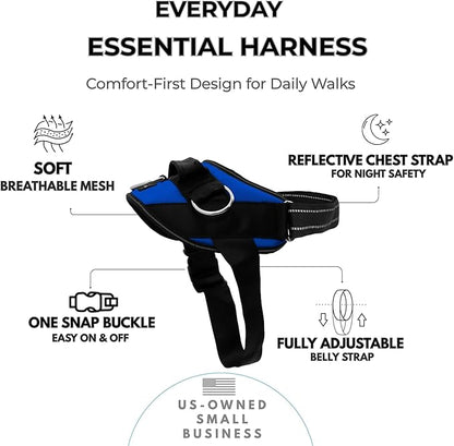 ShawnCo Essential Dog Harness, No-Pull Pet Vest (Electric Blue,S) | 3 Leash Clips, Easy On, No-Choke, Reflective, Adjustable Fit, Padded Comfort, Control Handle, For Small, Medium & Large Dogs
