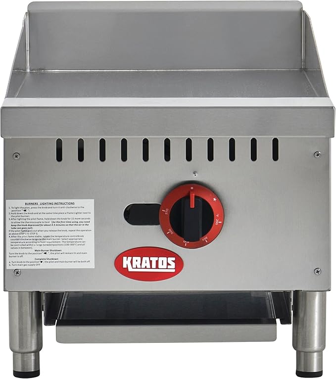 Kratos 15" Wide Commercial Restaurant Gas Countertop Griddle, Thermostatic