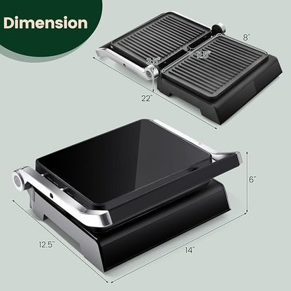 ARLIME Panini Grill Press Sandwich Maker, 180 Degrees w/5 Auto Cooking Modes &