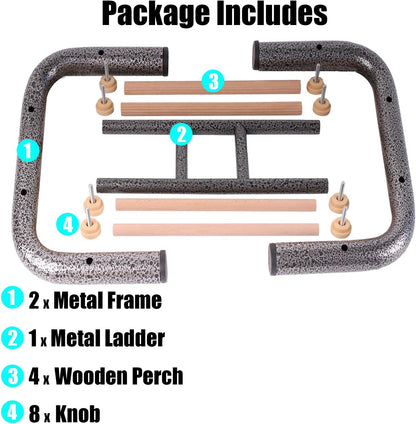 Metal Ladder Large Bird Training Perch for Fun and Exercising, No Tool Quick Install Heavy-Duty Rustproof Table Training Perch with Wooden Bars for African Grey Macaw Amazon Parrot