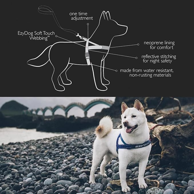 EzyDog Quick Fit Dog Harness, Soft Neoprene Padding - Medium, Orange | Fast One-Click Buckle, Adjustable Fit, Strong Reinforced Materials, Reflective Stitching, No Pull Dog Harness, Easy Walking