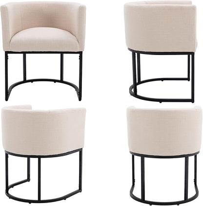 VESCASA Upholstered Dining Chairs with Barrel Back, Modern Padded Restaurant Chairs with Black Metal Frame for Dining Room, Kitchen, Set of 4, Linen Cream